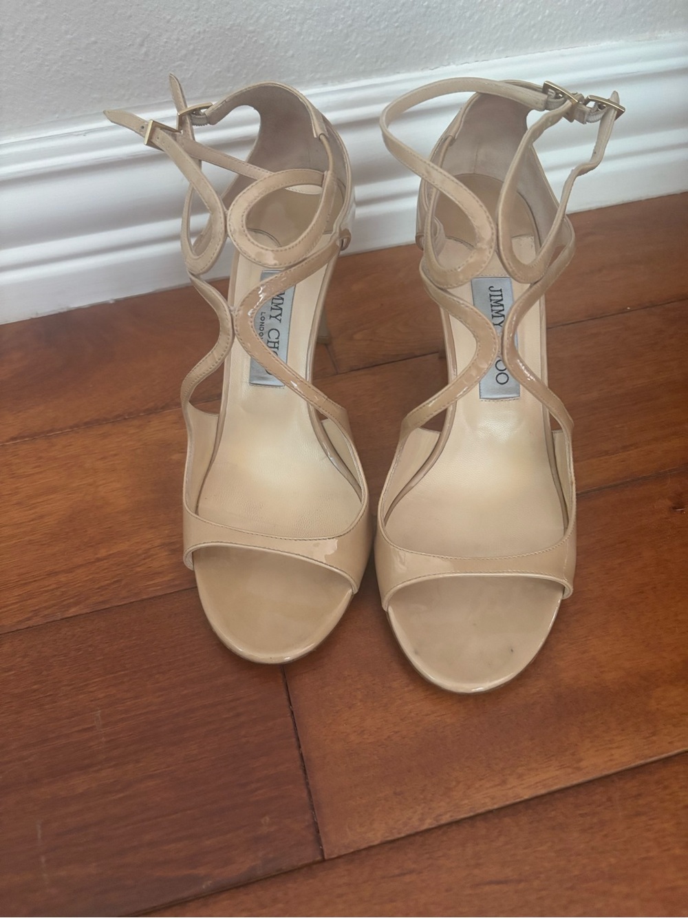 Jimmy Choo Nude Patent Leather Strappy  Sandals Size 39.5